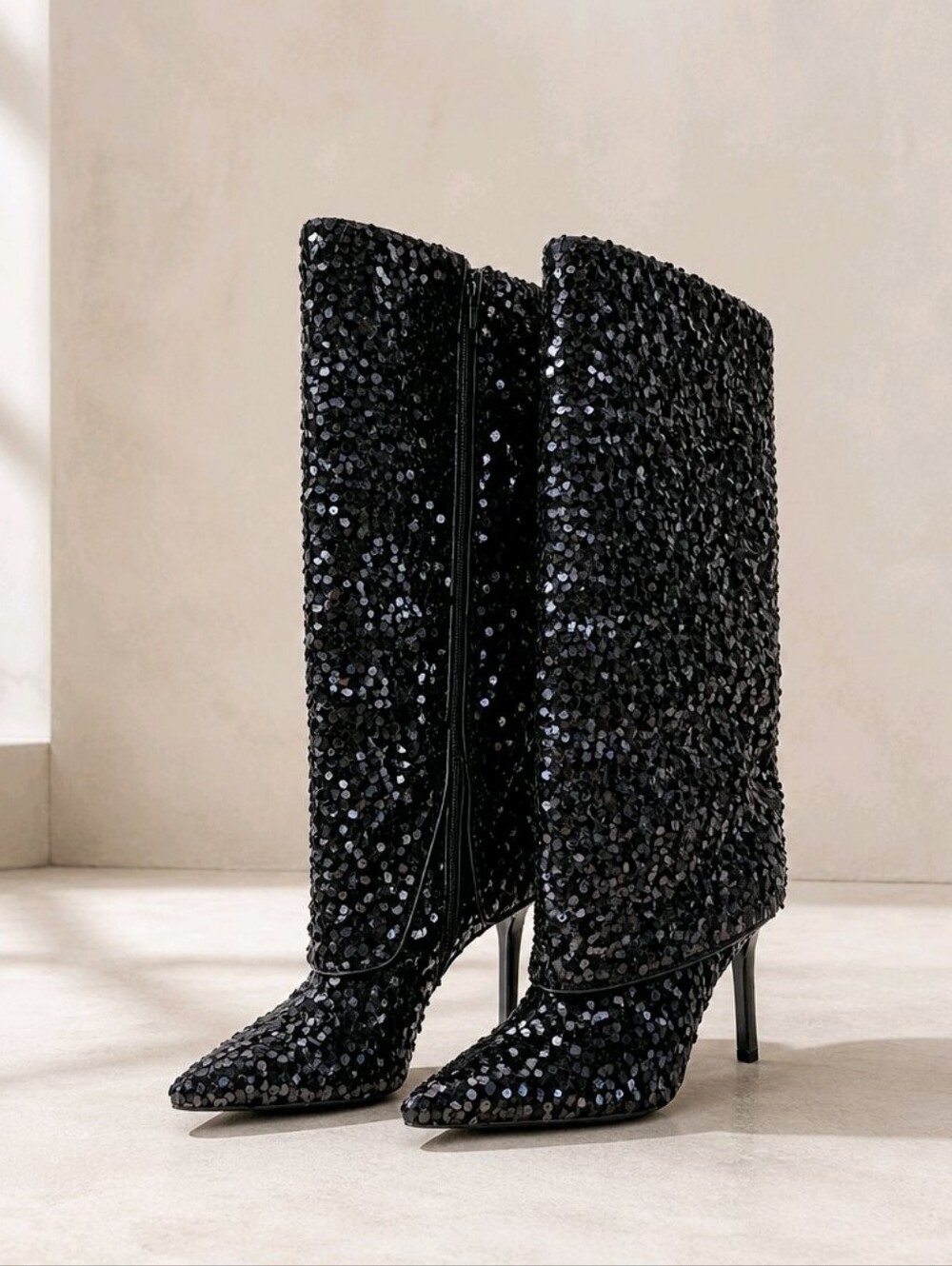 INC NEW IN BOX Black Sequin Pointed-Toe Stiletto Boots - Size 6.5